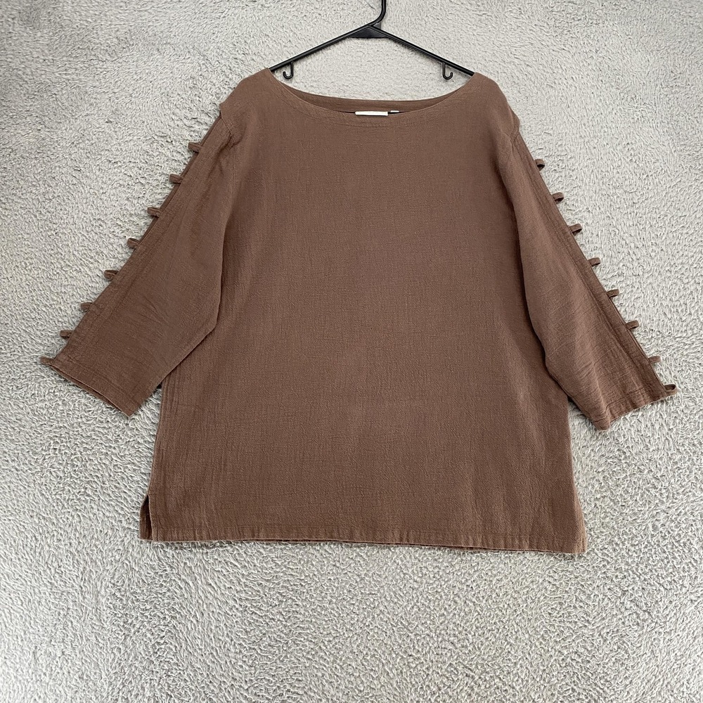 Lulu B Cotton Tunic Top Womens XL Brown 3/4 Sleeve Boat Neck Lightweight Gauze